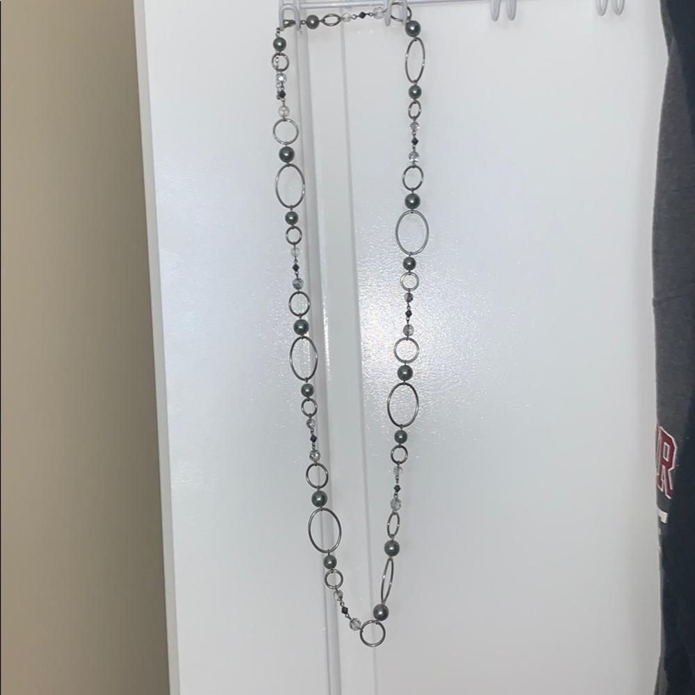 Long beaded necklace and matching earrings
